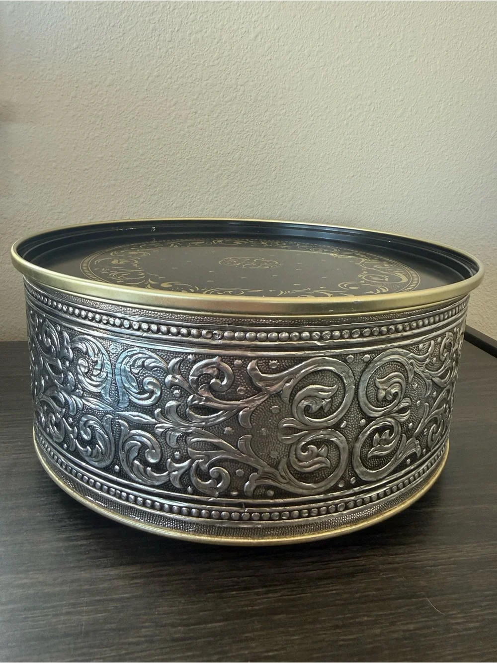 Vintage Guildcraft Embossed Footed Tin Container New York USA